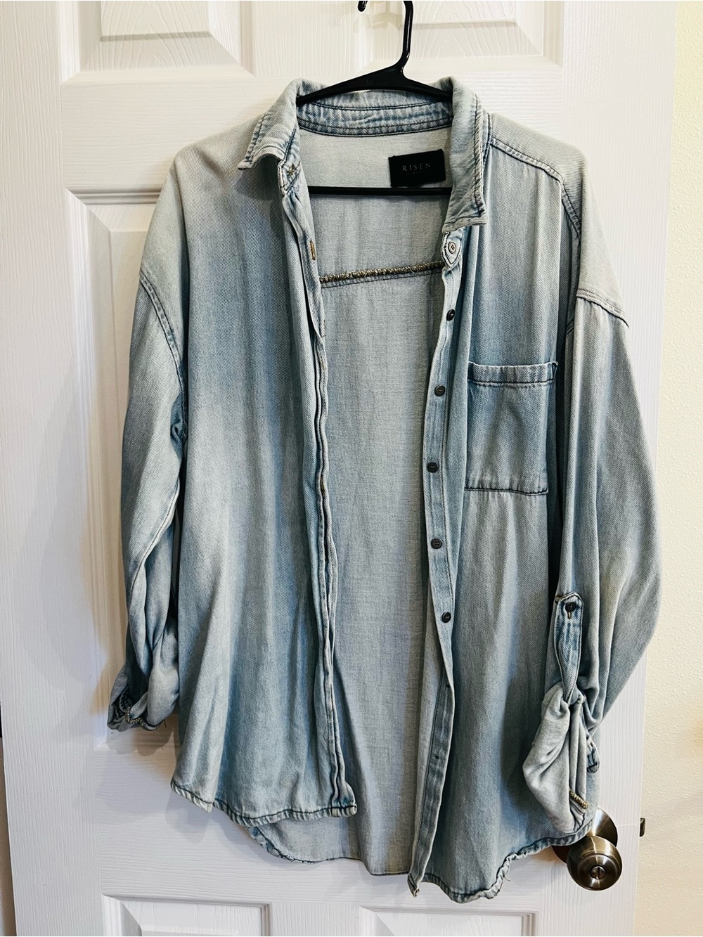 Relaxed Light Blue Denim Button-Down Shirt - Casual Everyday Layering
